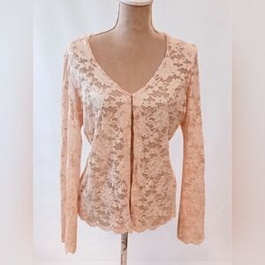 Vtg Hugo Buscati Pink Lace Cardigan Blouse Medium Romantic Fairy Coquette